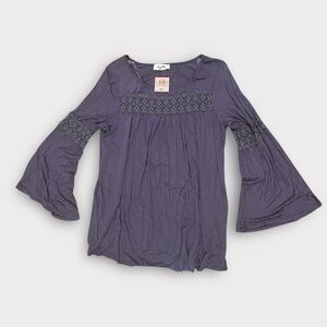 NWT Kyemi Purple Long Sleeve Blouse Crochet Detailing Bell Sleeves